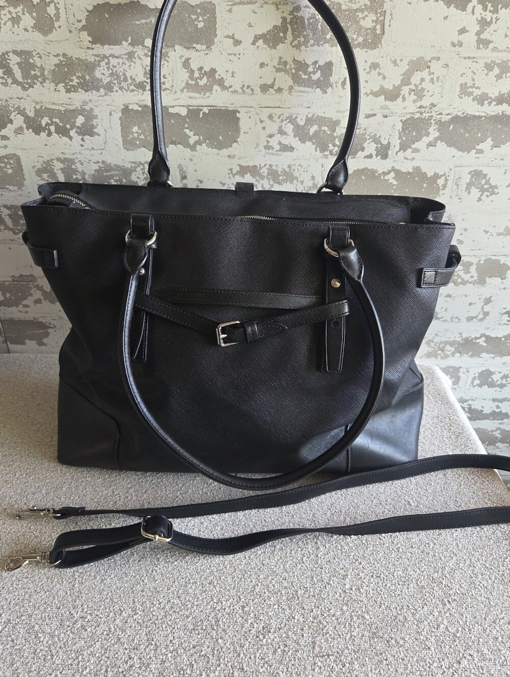 TUMI Villa Saffiano Coated Canvas Laptop Tote Bag Crossbody Strap & Sleeve